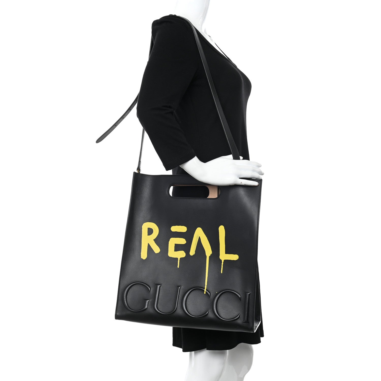 Gucci Calfskin GucciGhost Real Medium XL Tote Black Yellow 2 of 11