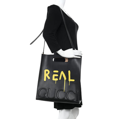 Gucci Calfskin GucciGhost Real Medium XL Tote Black Yellow 2 of 11