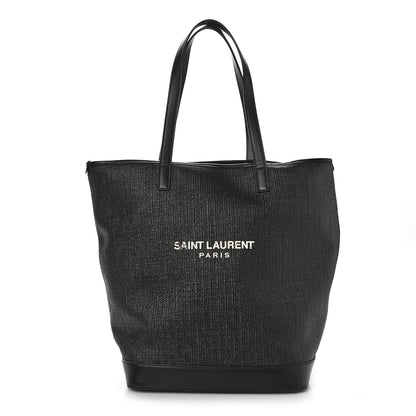 Saint Laurent Linen Canvas Teddy Shopping Bag Black 2 of 11