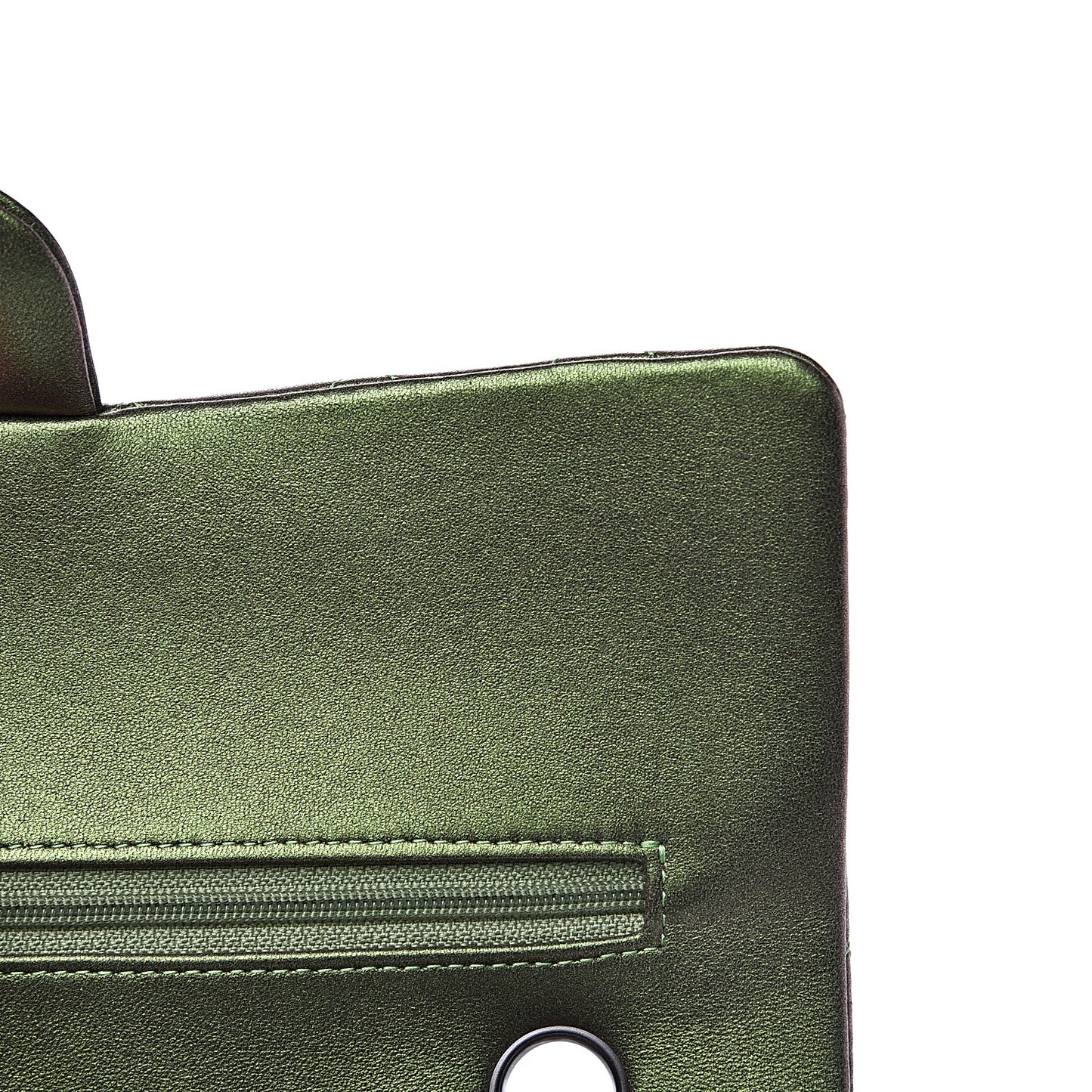 Iridescent Lambskin Quilted Medium Double Flap Green