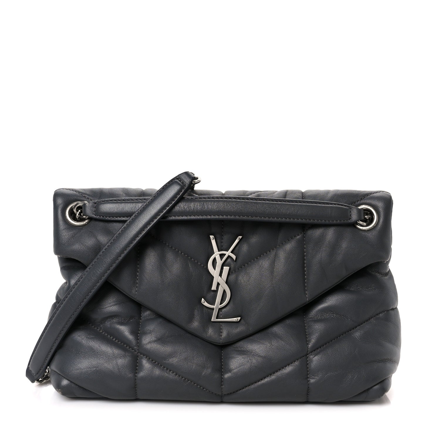 Lambskin Quilted Small Loulou Puffer Monogram Chain Satchel Storm