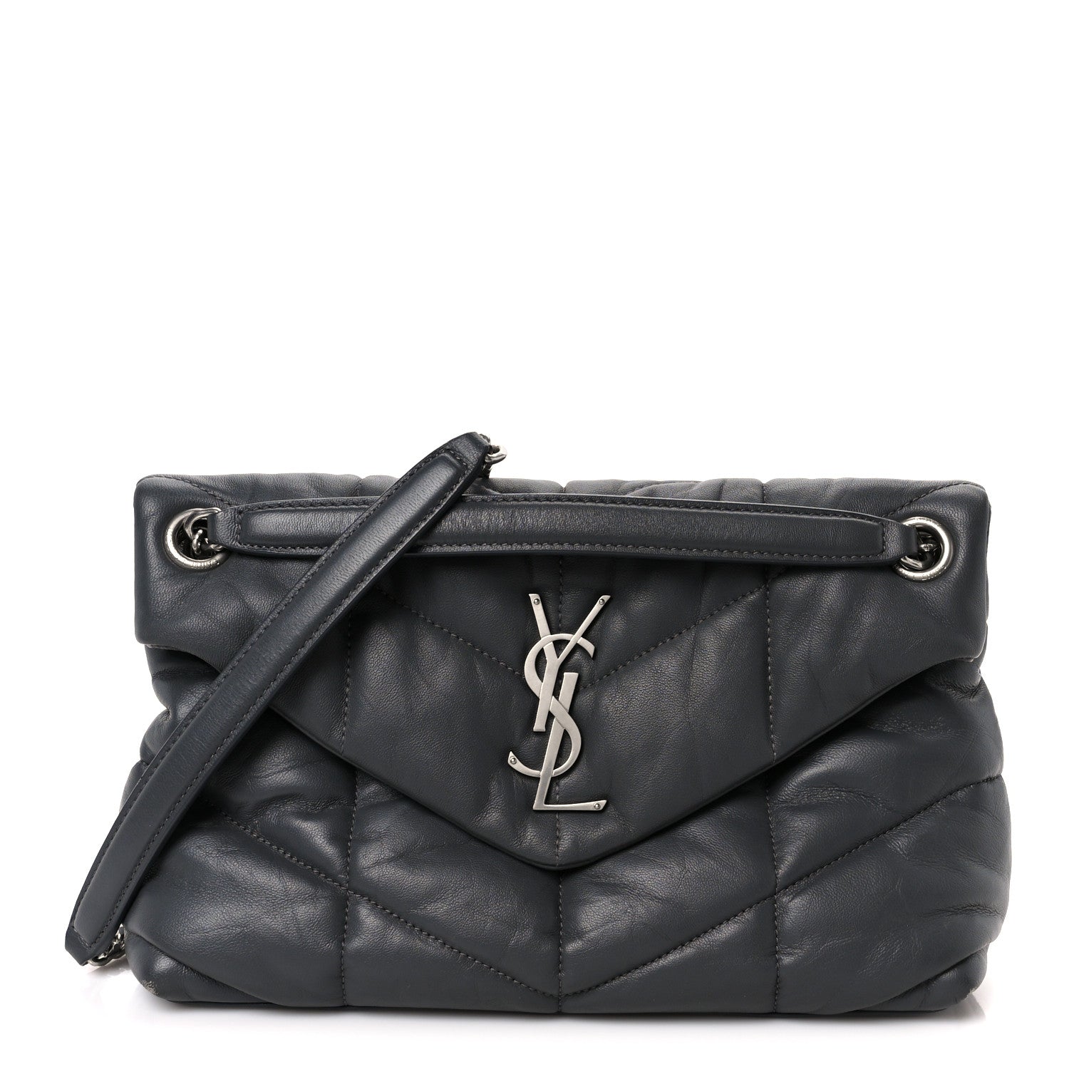 Saint Laurent Lambskin Quilted Small Loulou Puffer Monogram Chain Satchel Storm 1 of 11