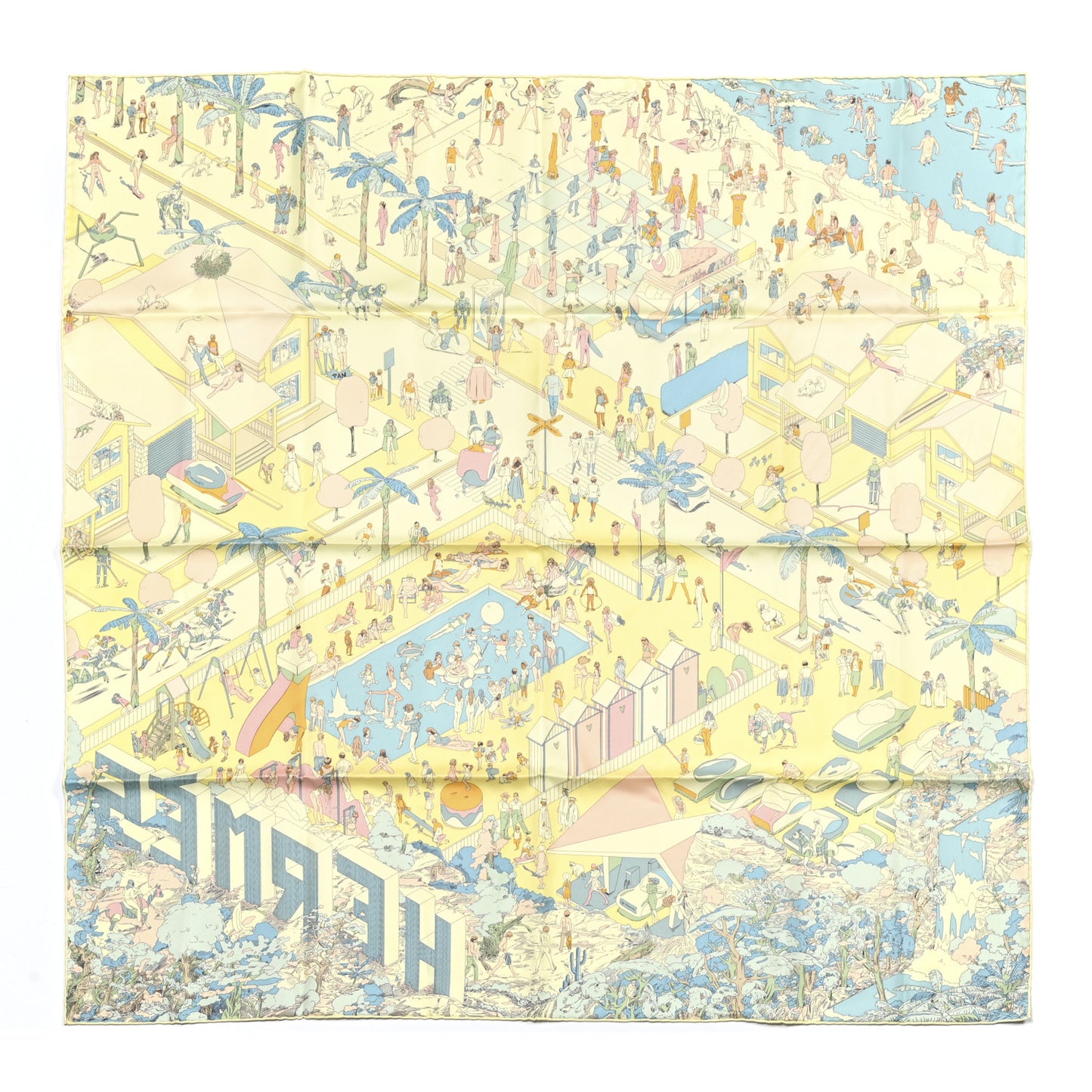Silk On The Beach Scarf 90 Jaune Soufre Aqua