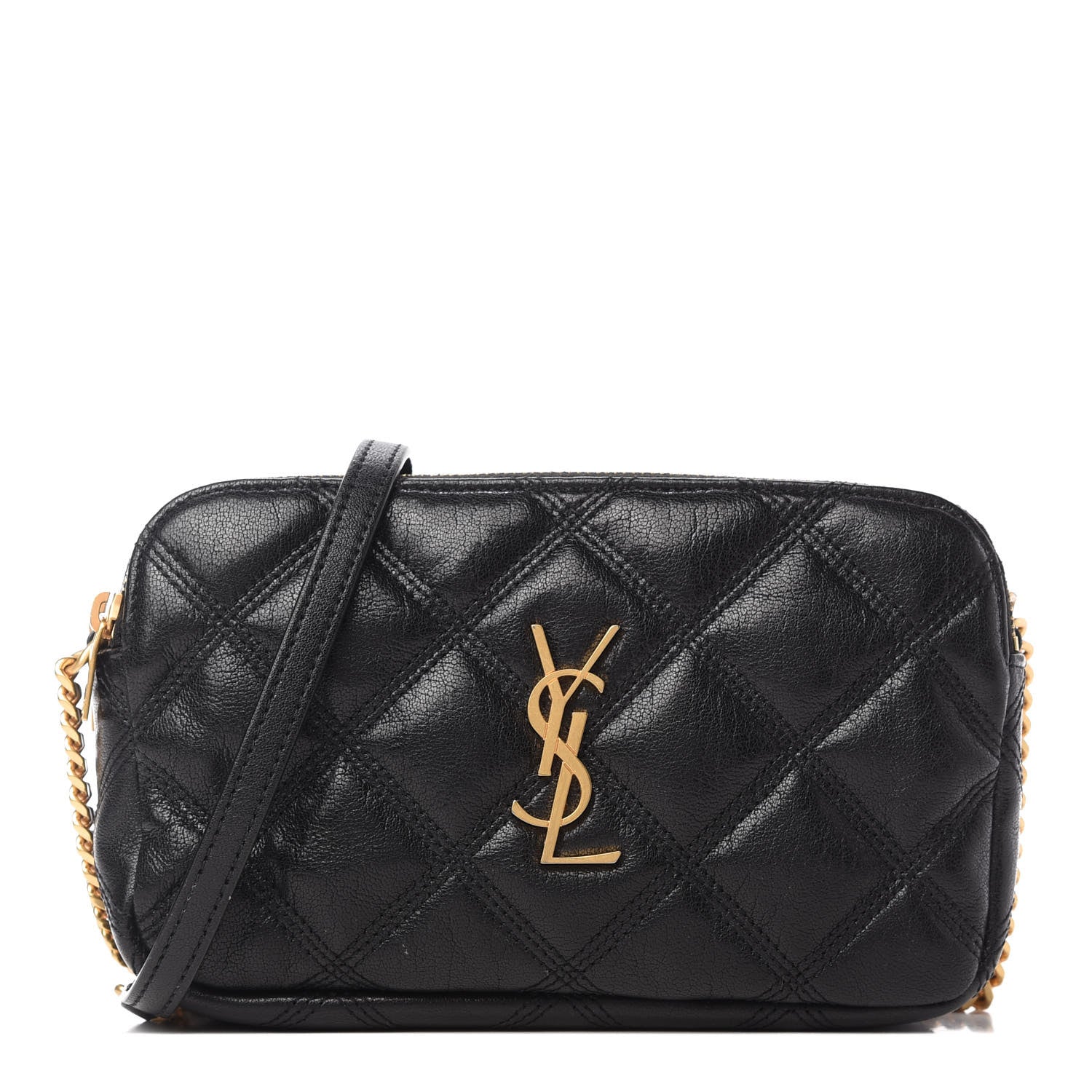 Saint Laurent Grained Lambskin Quilted Mini Becky Double Zip Bag Black 1 of 11