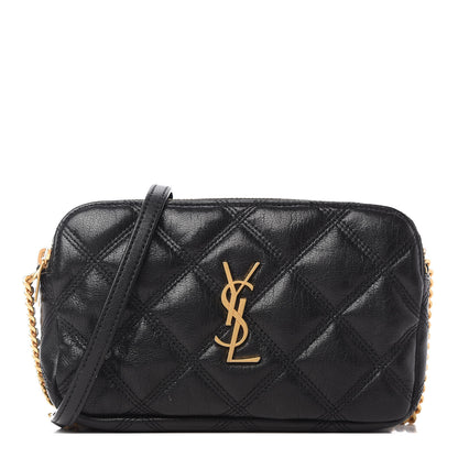 Saint Laurent Grained Lambskin Quilted Mini Becky Double Zip Bag Black 1 of 11