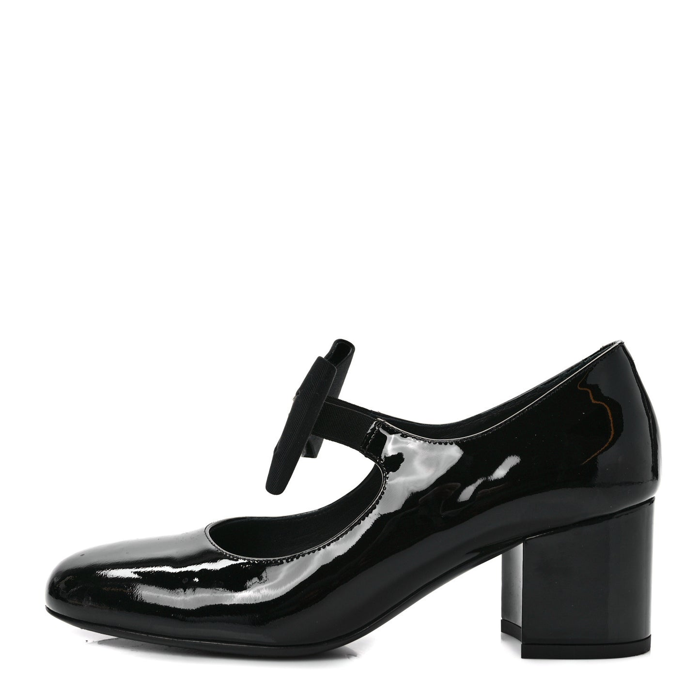Patent Calfskin Grosgrain Bow Mary Jane Flats 37 Black