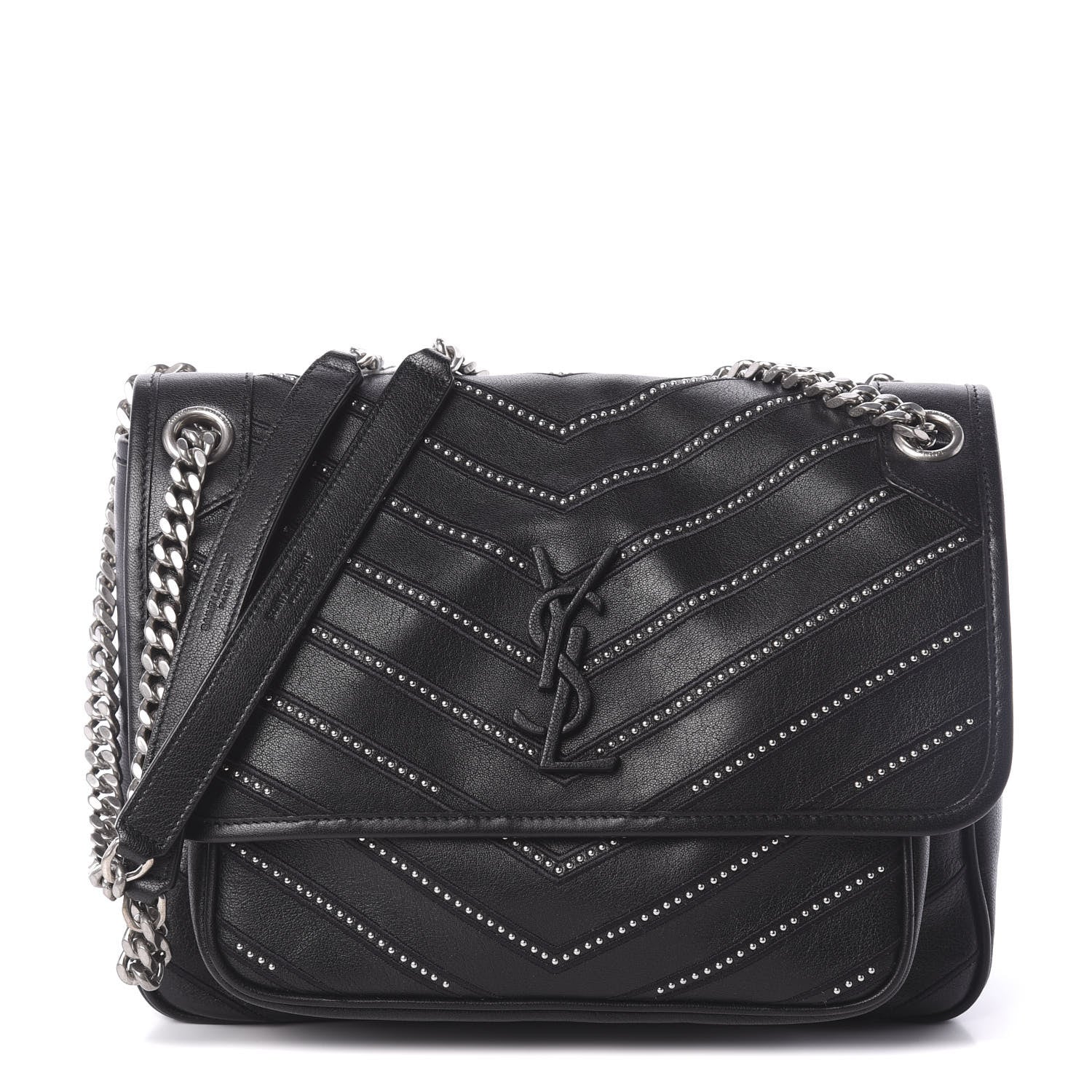 Saint Laurent Lambskin Matelasse Monogram Microstud Medium Niki Chain Satchel Black 1 of 9