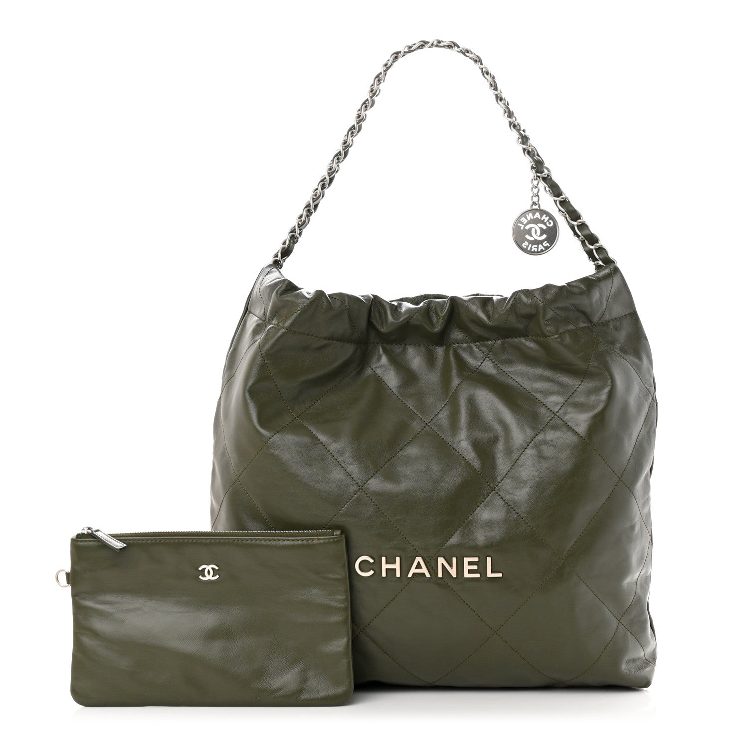 Chanel Shiny Calfskin Quilted Chanel 22 Khaki 1 of 11