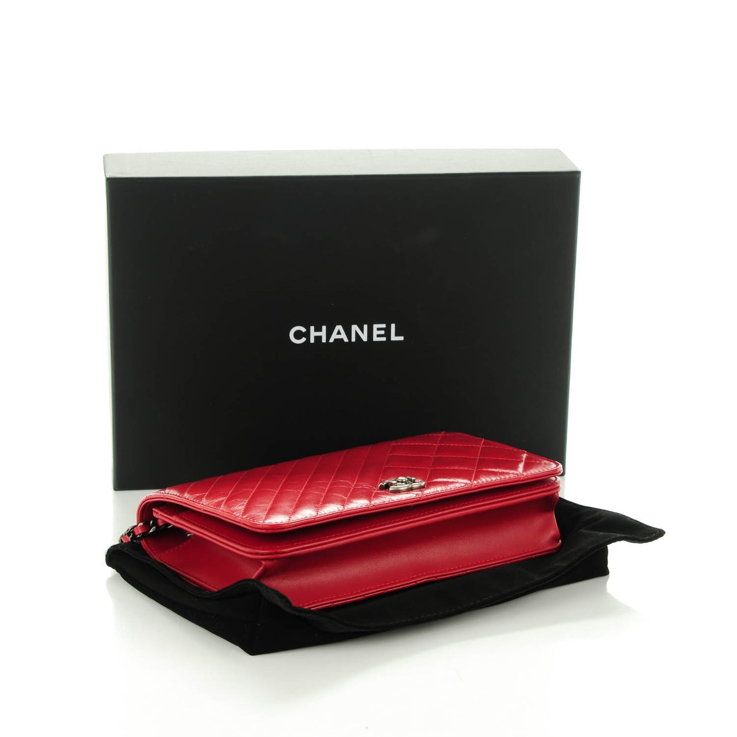 Lambskin Quilted Coco Boy Wallet On Chain WOC Red