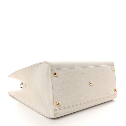 Fendi Canvas Vitello King Logo Embroidered Medium Fendi Sunshine Shopper Tote Grezzo Ghianda 4 of 9