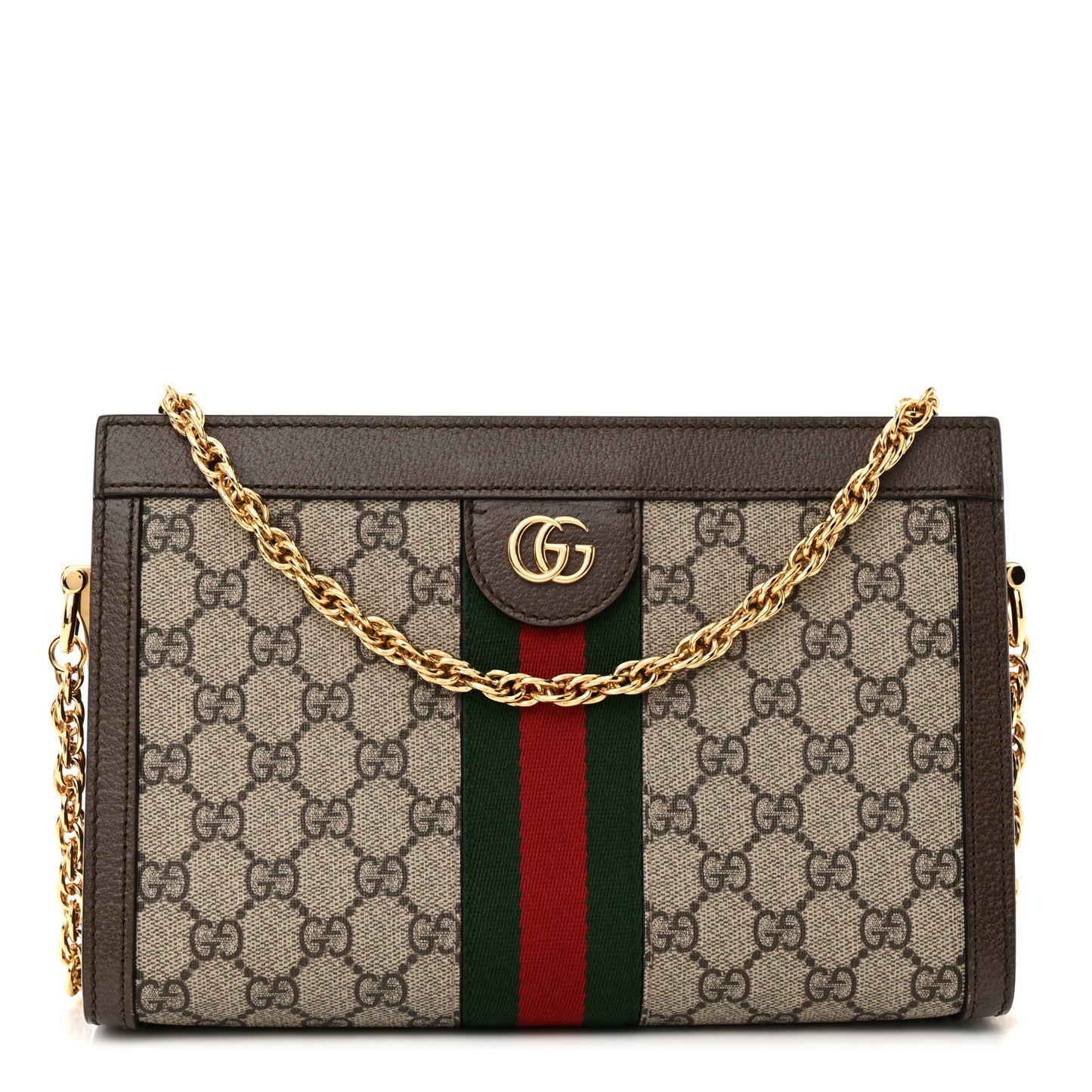 GG Supreme Monogram Web Small Ophidia Chain Shoulder Bag Brown