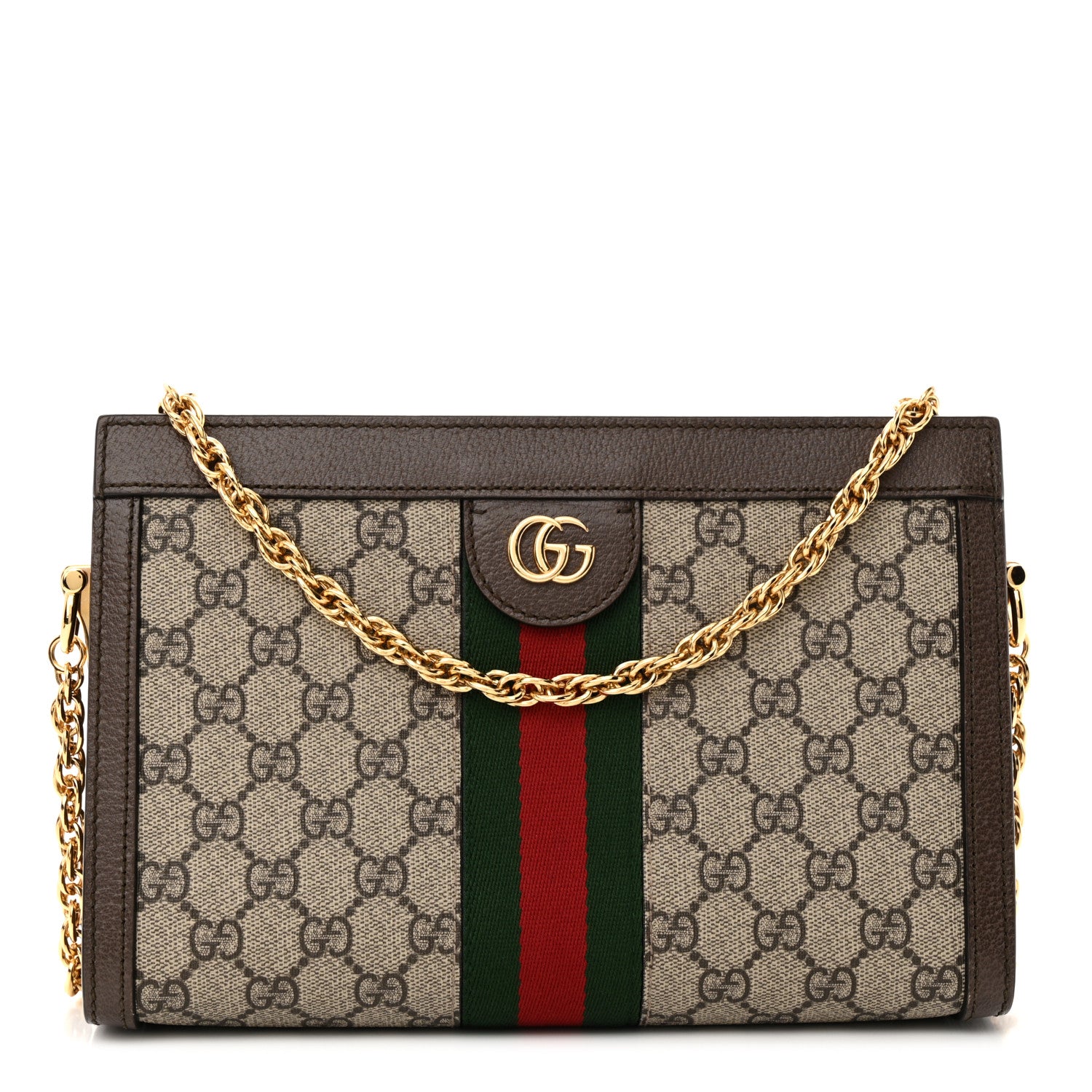Gucci GG Supreme Monogram Web Small Ophidia Chain Shoulder Bag Brown 1 of 14
