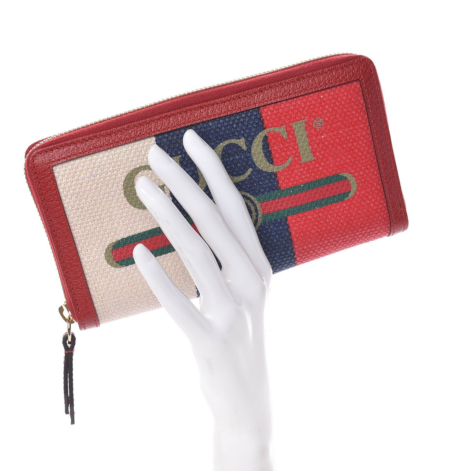 Gucci Canvas Sylvie Stripe Logo Zip Around Wallet Mystic White Hibiscus Red Maritime 2 of 8
