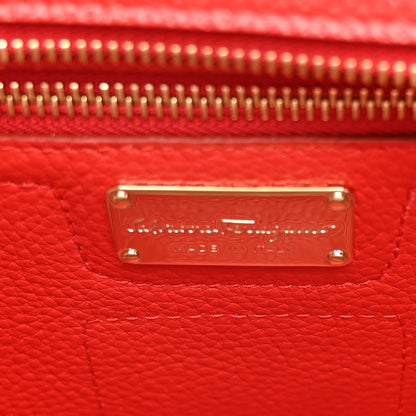 Salvatore Ferragamo Hammered Calfskin Double Handle Small Amy Tote Flame Red Jasmine Flower 6 of 9
