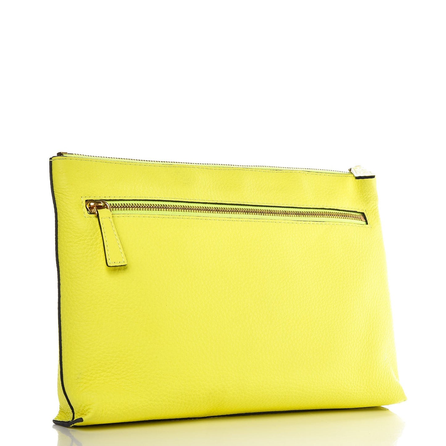 Soft Calfskin Large Duncan Zip Pouch Neon Yellow