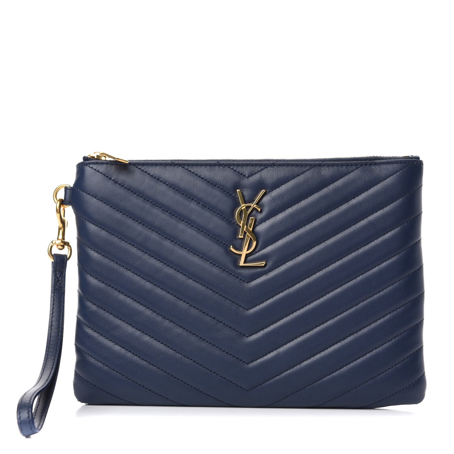 Calfskin Matelasse Chevron Monogram A5 Wristlet Deep Marine