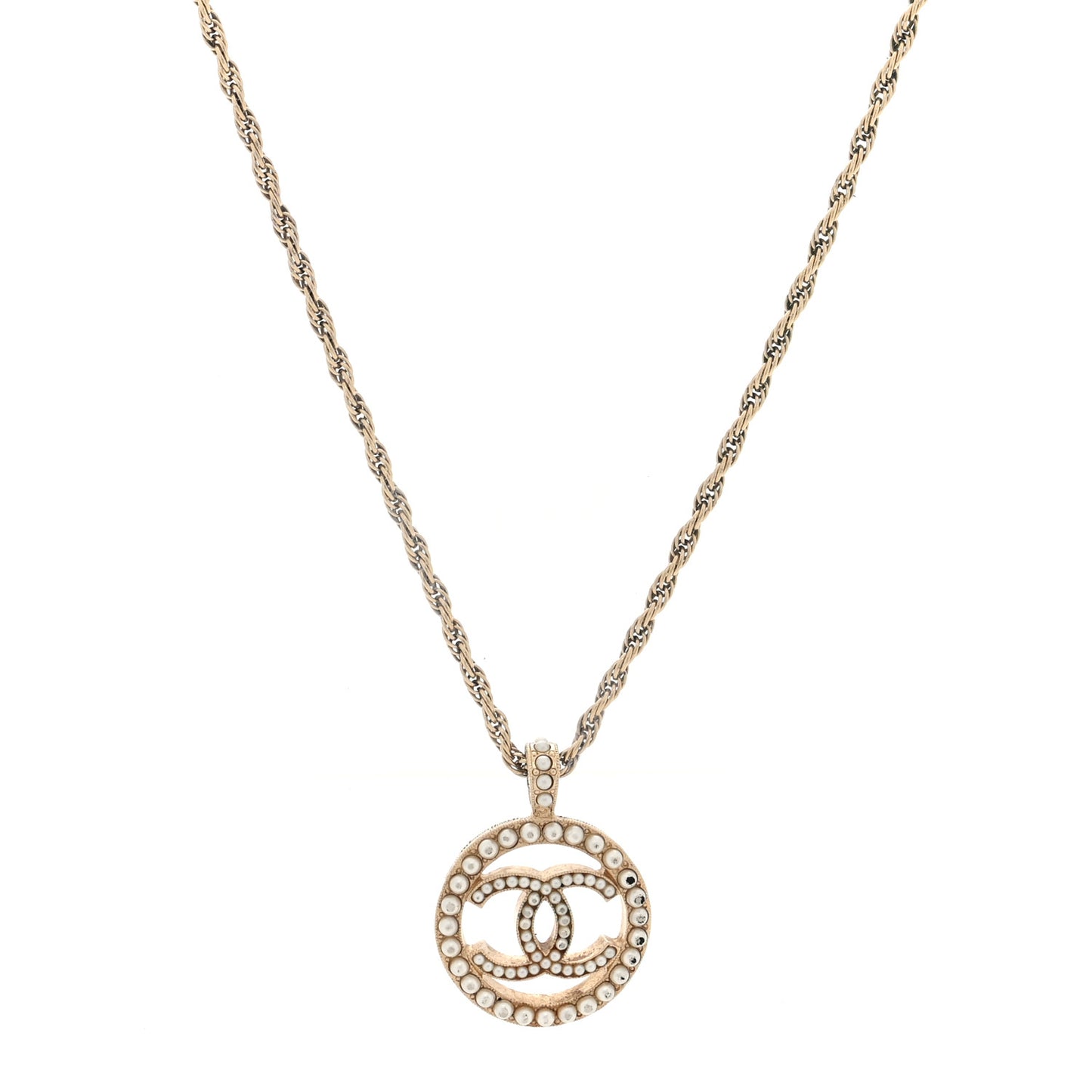 Pearl CC Round Pendant Necklace Gold