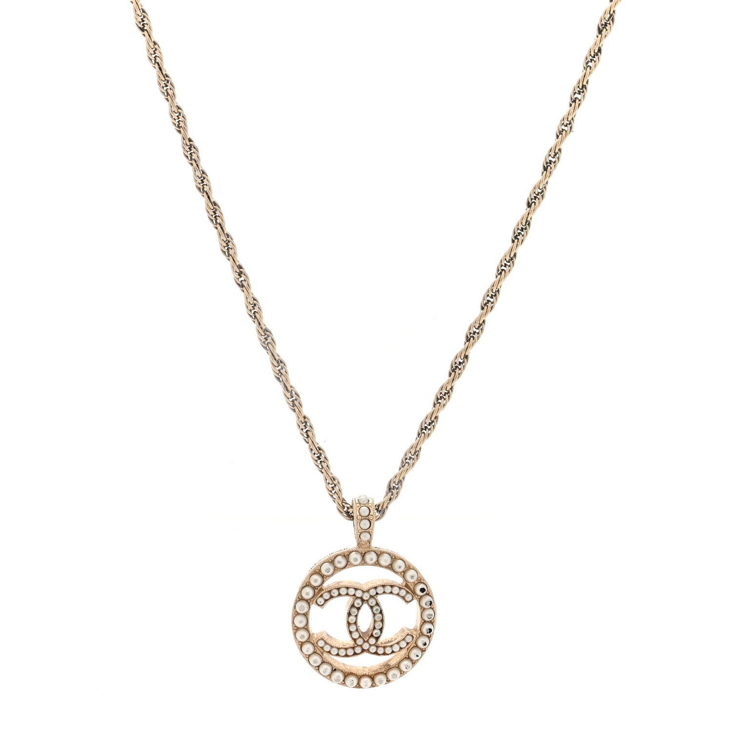 Chanel Pearl CC Round Pendant Necklace Gold 1 of 5
