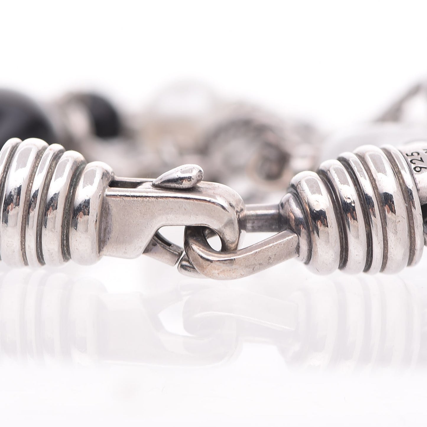 Sterling Silver Pearl Onyx Quartz Multi Strand Bracelet