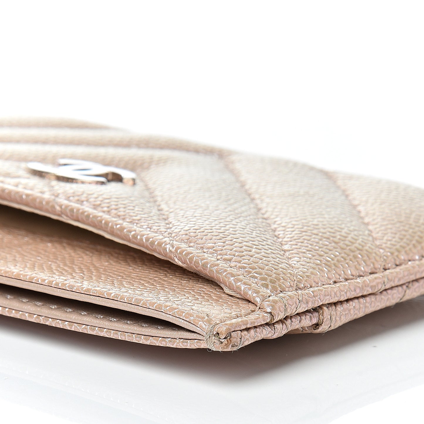Metallic Caviar Chevron Quilted Card Holder Light Gold
