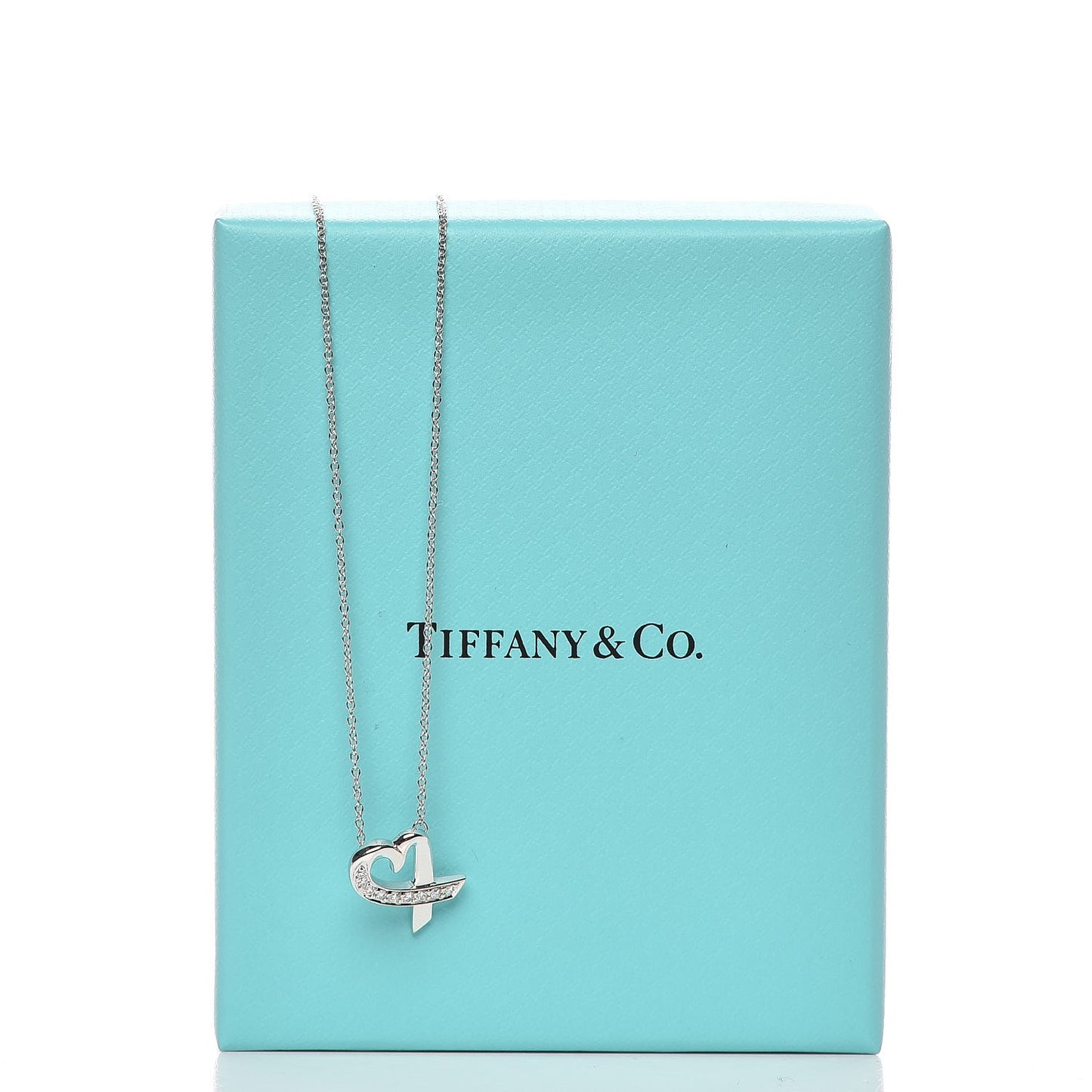 18K White Gold Diamond Small Paloma Picasso Loving Heart Necklace