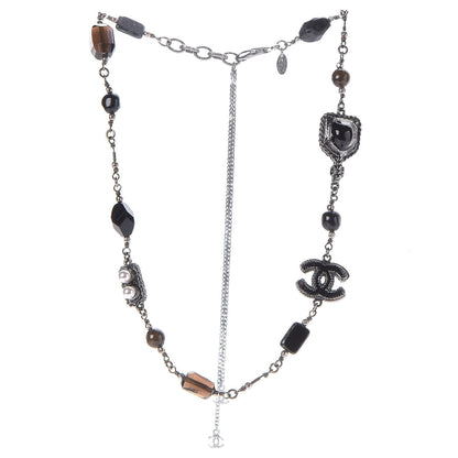 Chanel Pearl Enamel Bead CC Necklace Ruthenium Black Silver 4 of 8