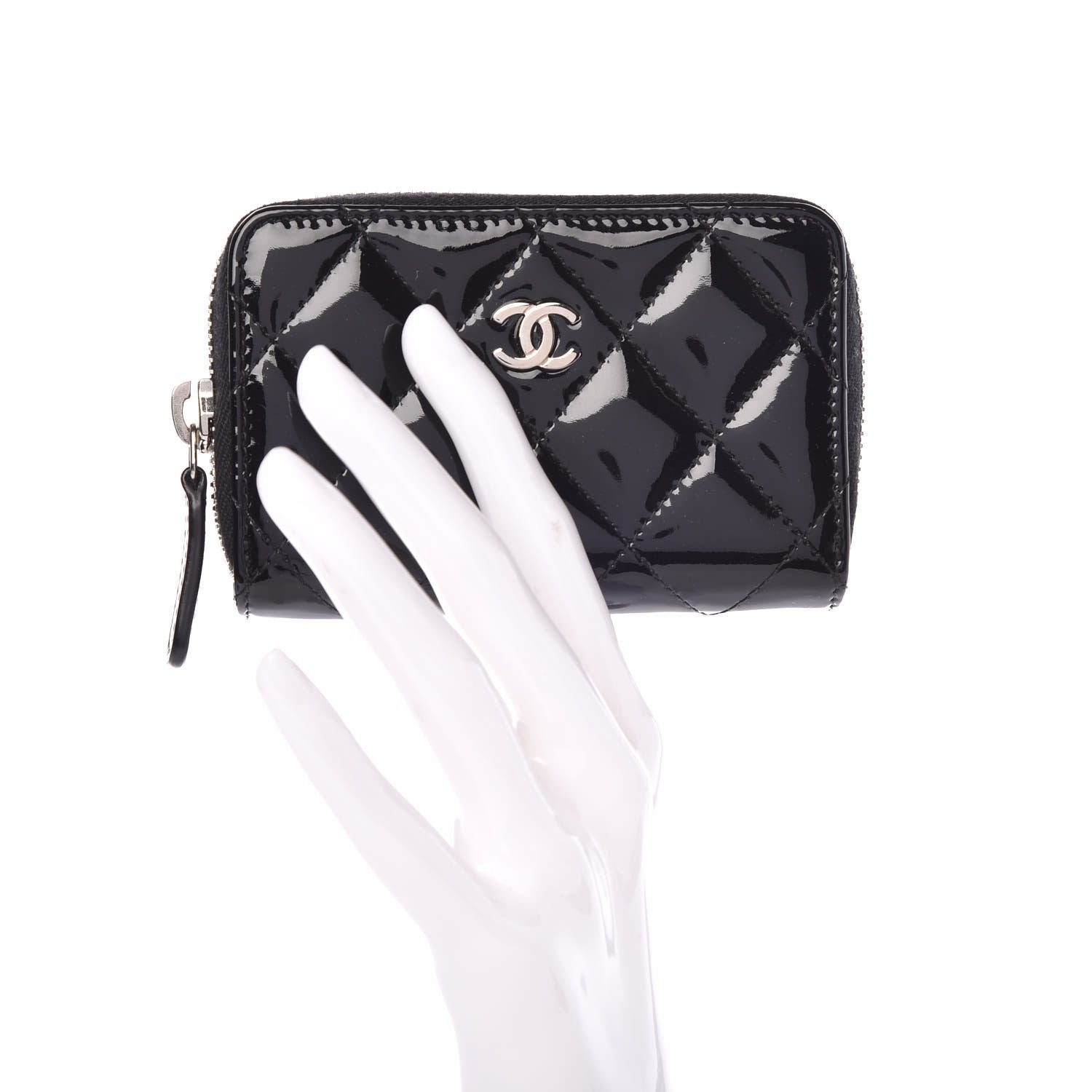 Chanel Patent Calfskin Quilted Zip Coin Purse Black 2 of 10