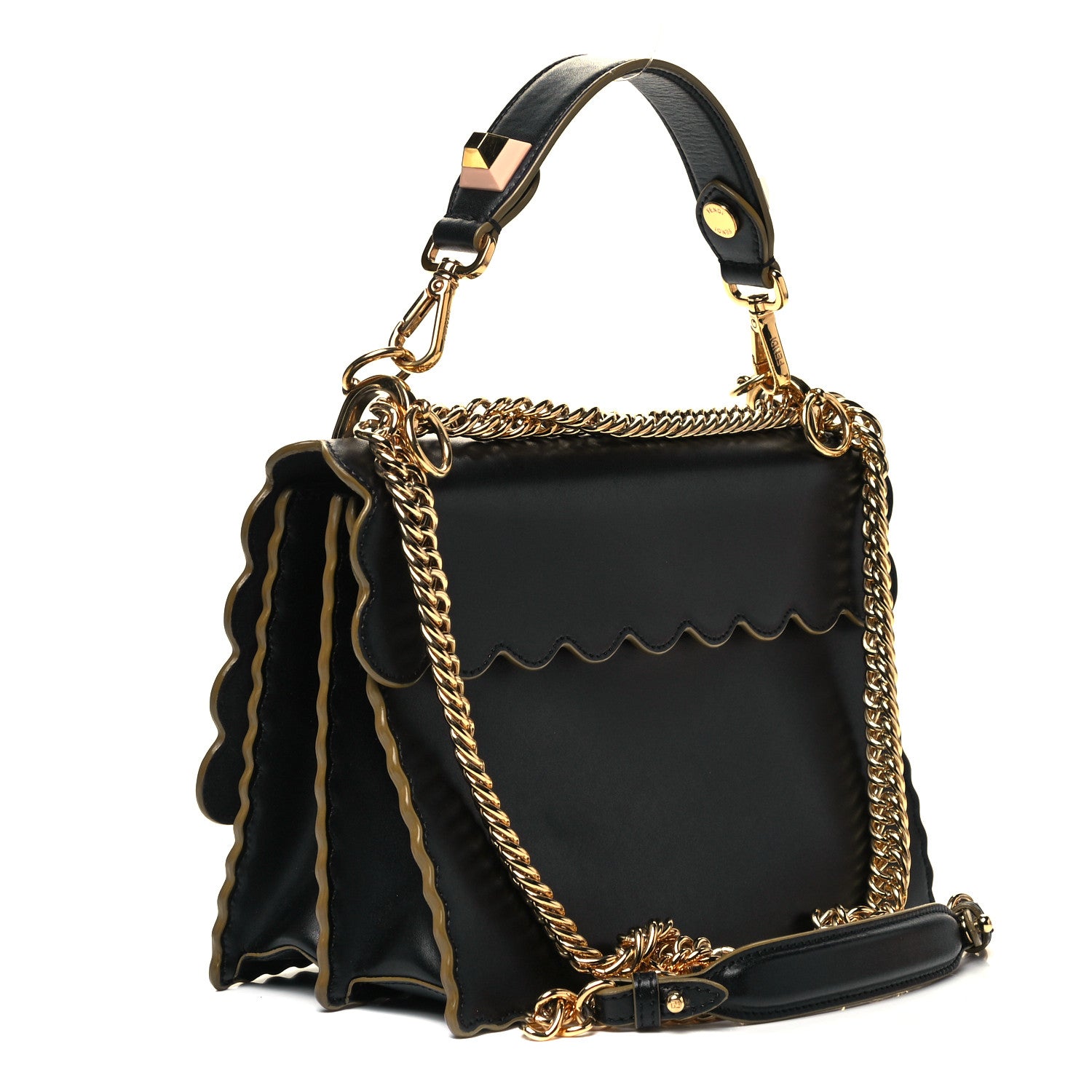 Fendi Vitello Liberty Scalloped Studded Kan I Shoulder Bag Black 3 of 8