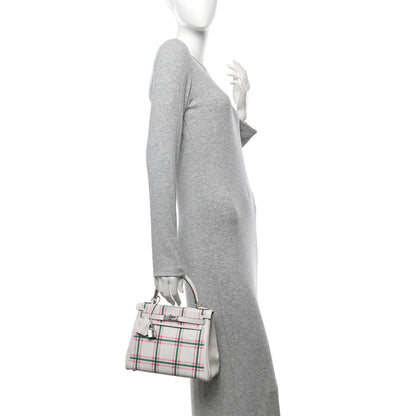 Hermes Swift Tartan Kelly Retourne 25 Gris Pale Rose Bubblegum Vert Moyen 3 of 11