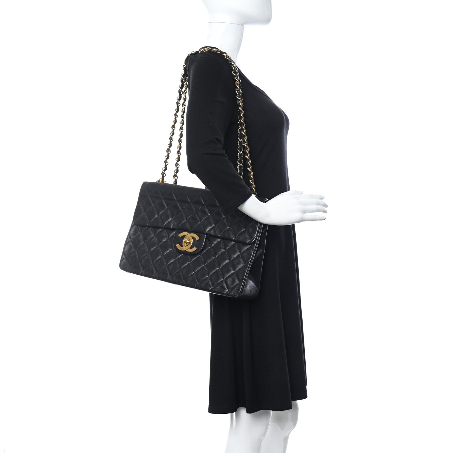 Chanel Lambskin Quilted XL Jumbo Single Flap Black 2 of 15