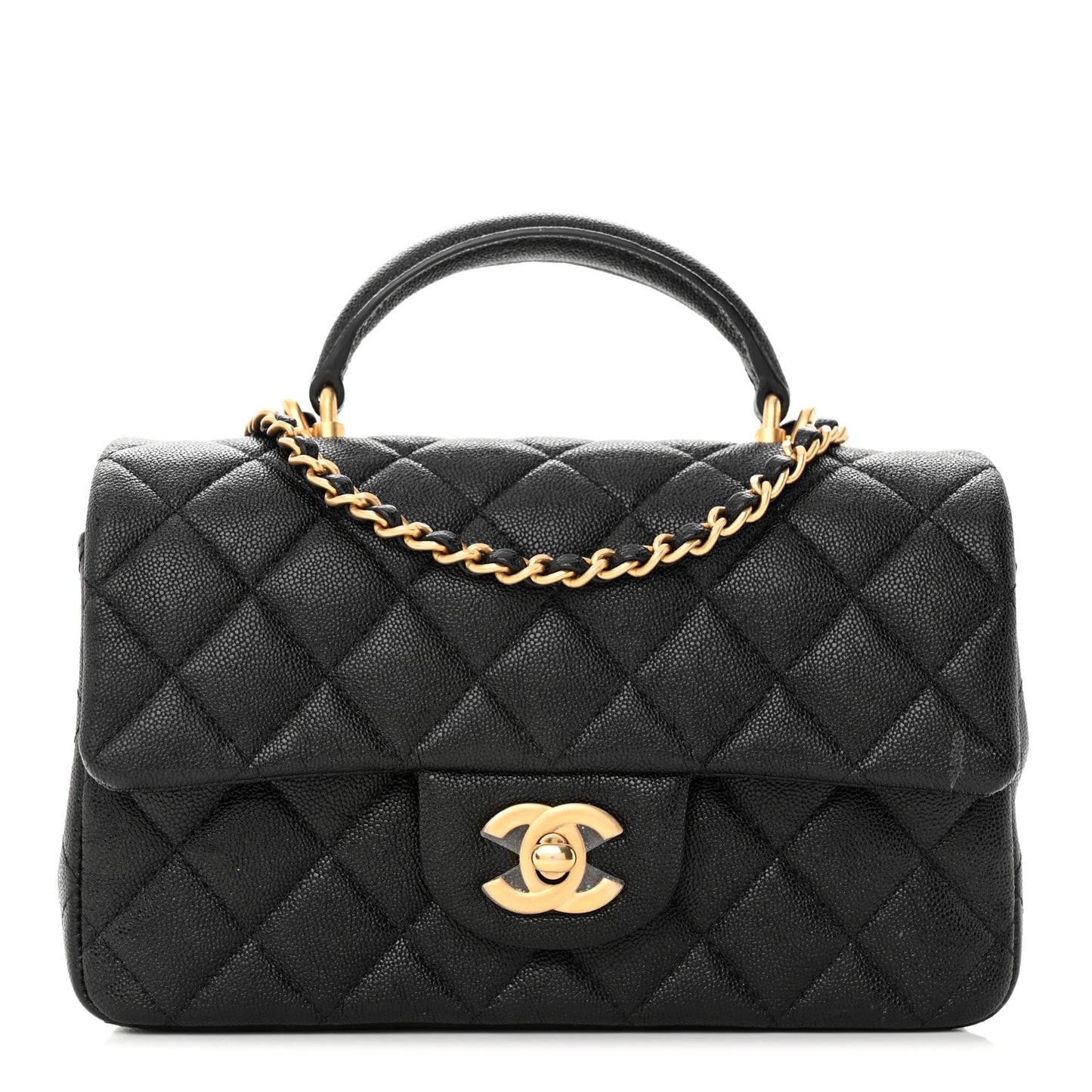 Caviar Quilted Mini Top Handle Rectangular Flap Black