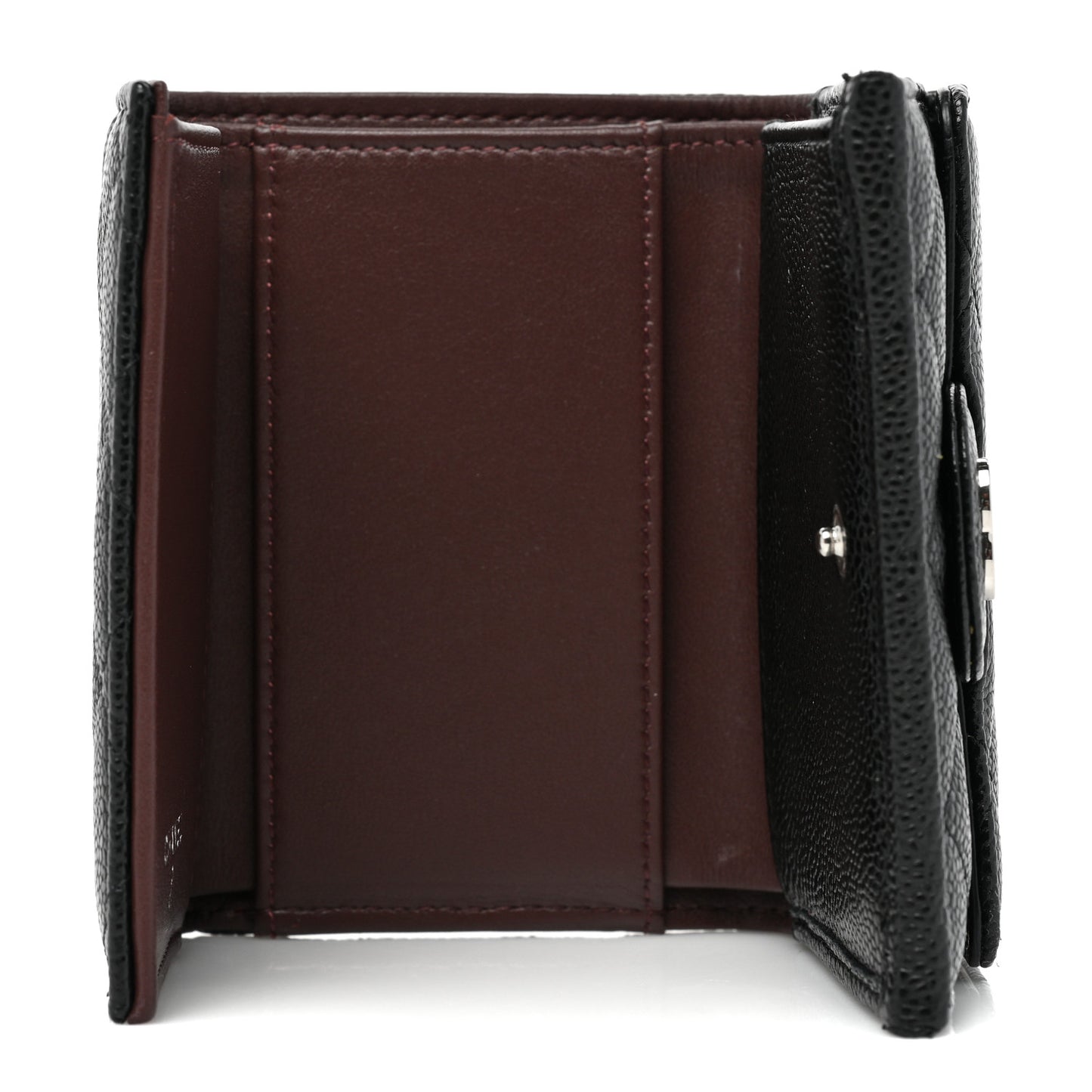 Caviar Quilted Tri-Fold Flap Wallet Black