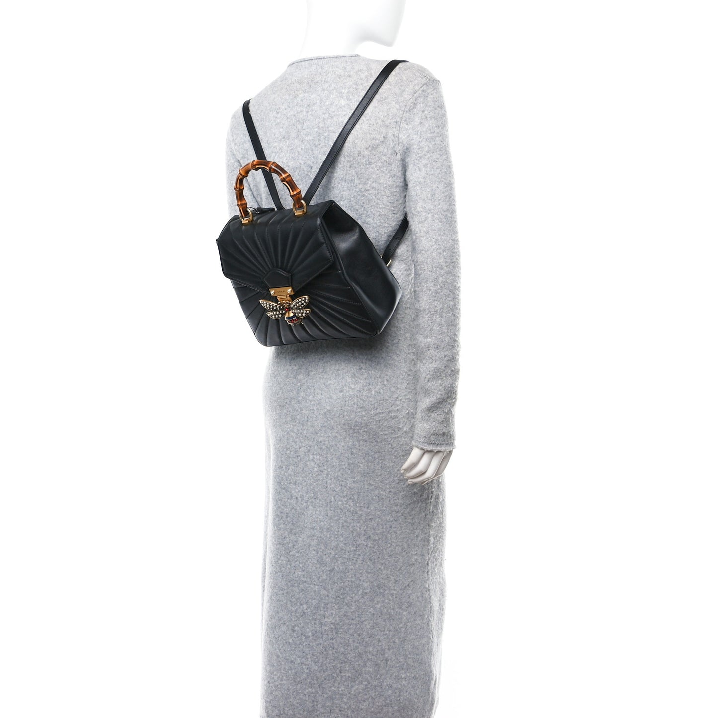 Calfskin Bamboo Trapuntata Queen Margaret Backpack Black