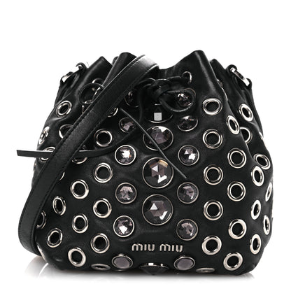 Miu Miu Nappa Jeweled Grommet Starlight Bucket Bag Black 1 of 15