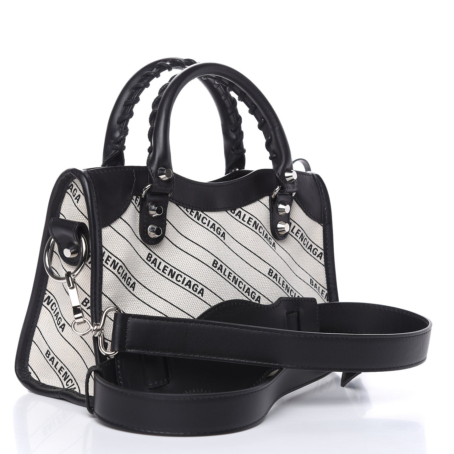 Canvas Satin Calfskin Diagonal Allover Logo Print Classic Silver Hardware Mini City Natural Black