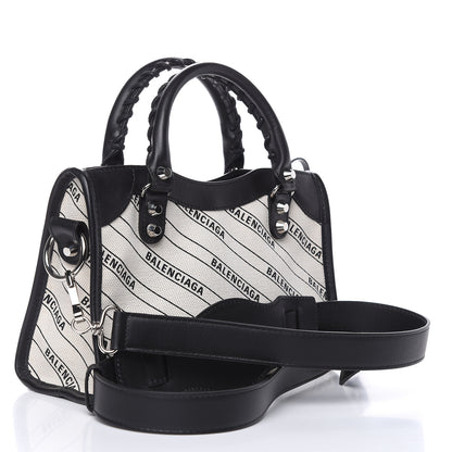 Balenciaga Canvas Satin Calfskin Diagonal Allover Logo Print Classic Silver Hardware Mini City Natural Black 3 of 8