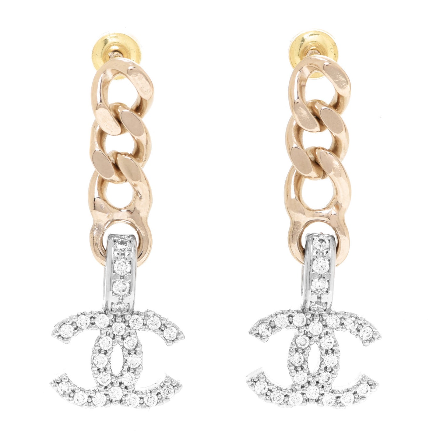 Metal Crystal CC Chain Drop Earrings Gold