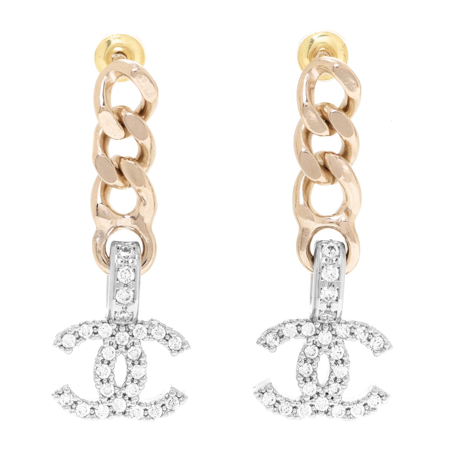 Chanel Metal Crystal CC Chain Drop Earrings Gold 1 of 4