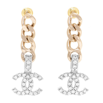 Chanel Metal Crystal CC Chain Drop Earrings Gold 1 of 4