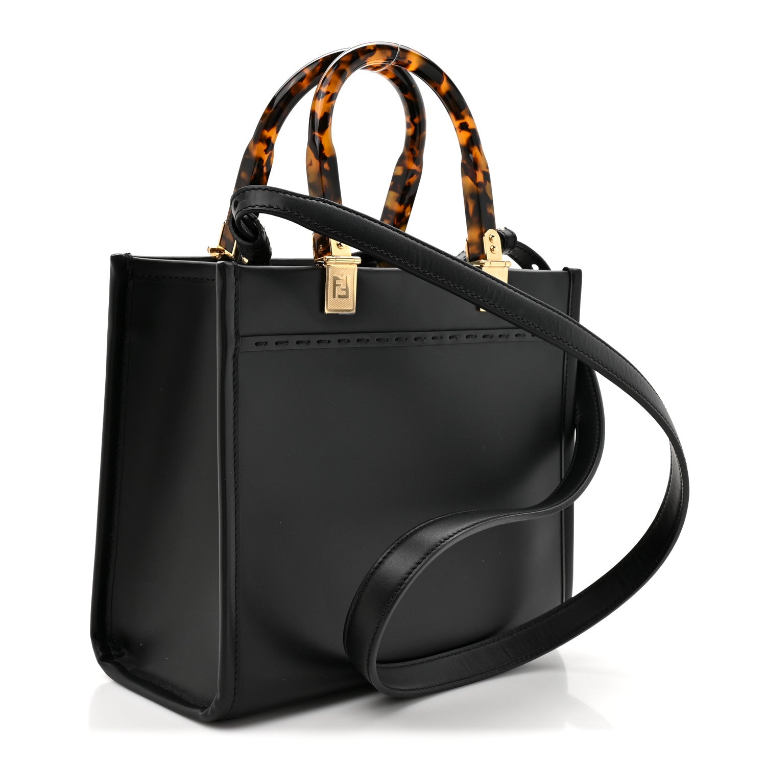 Fendi Vitello King Plexiglass Logo Embossed Small Fendi Sunshine Shopper Tote Black 3 of 9