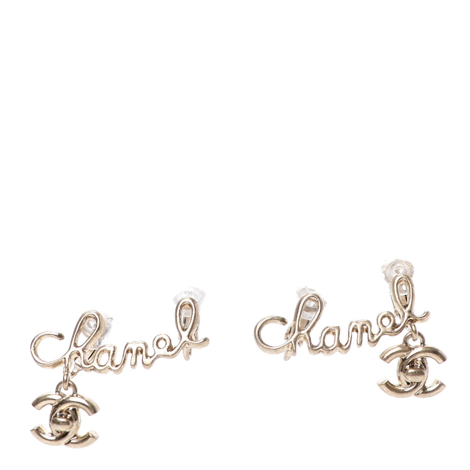Chanel Metal CC Turnlock Climber Clip On Earrings Gold 1 of 4