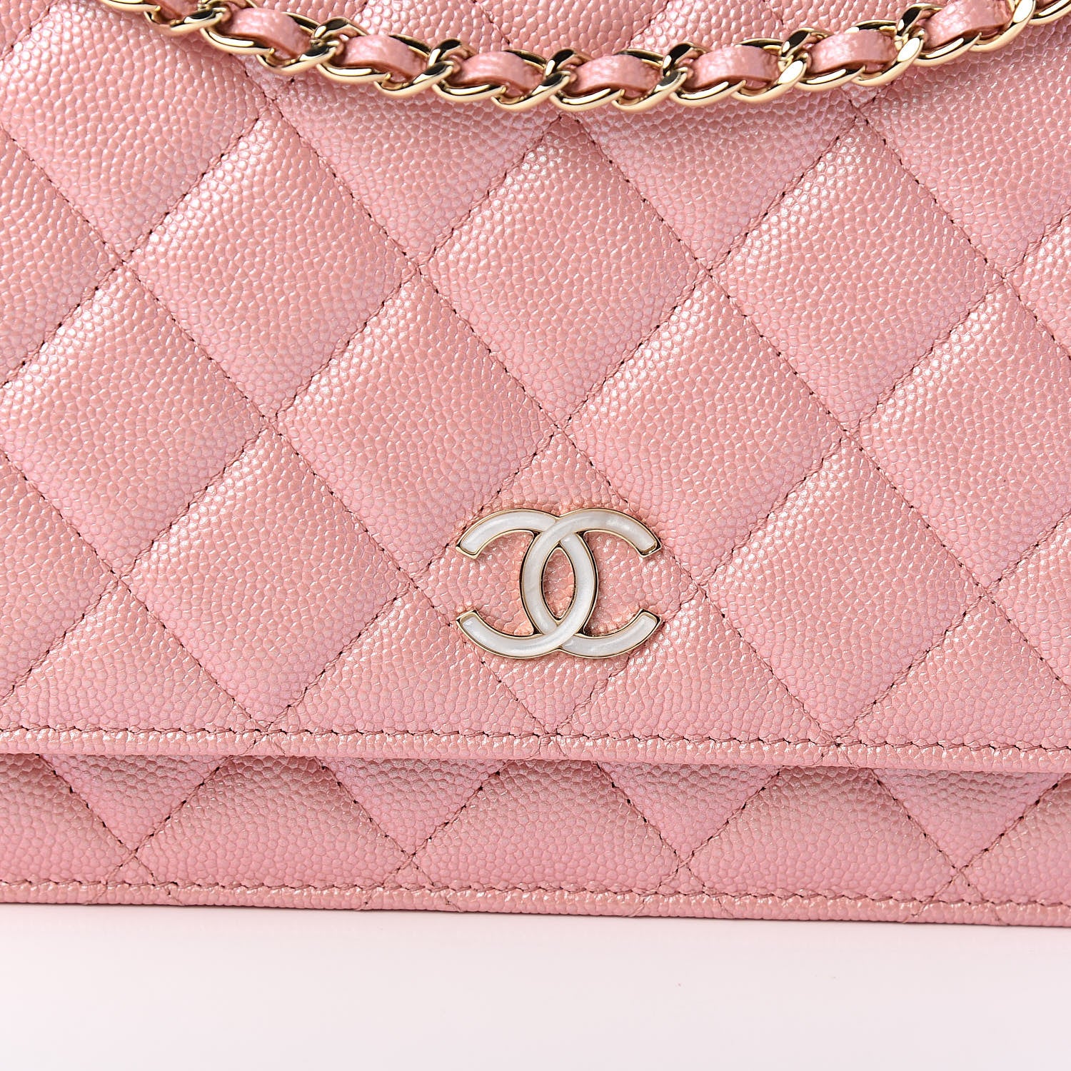 Chanel Iridescent Caviar Quilted Wallet on Chain WOC Rose Pink 11 of 12