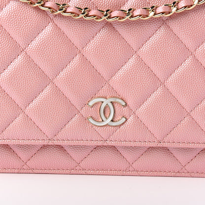 Chanel Iridescent Caviar Quilted Wallet on Chain WOC Rose Pink 11 of 12