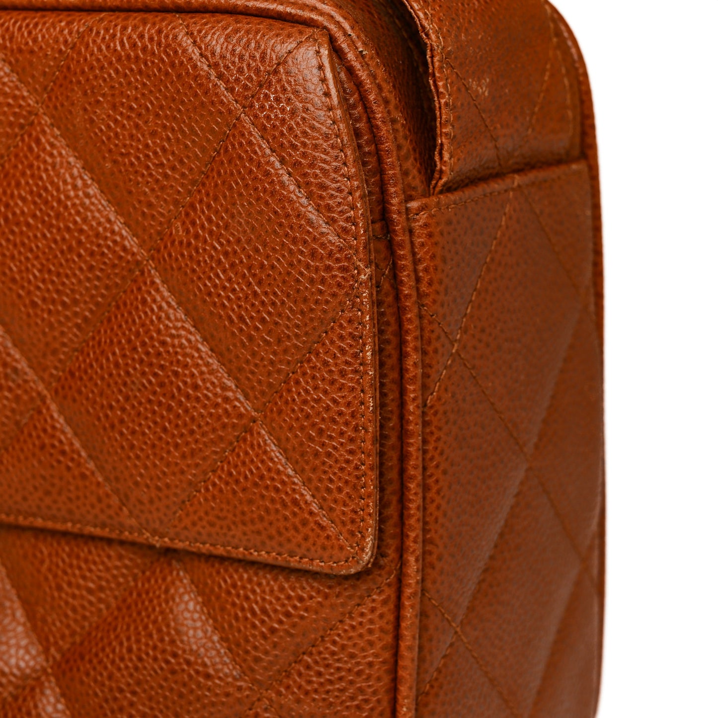 Caviar Quilted Flap Camera Case Brown