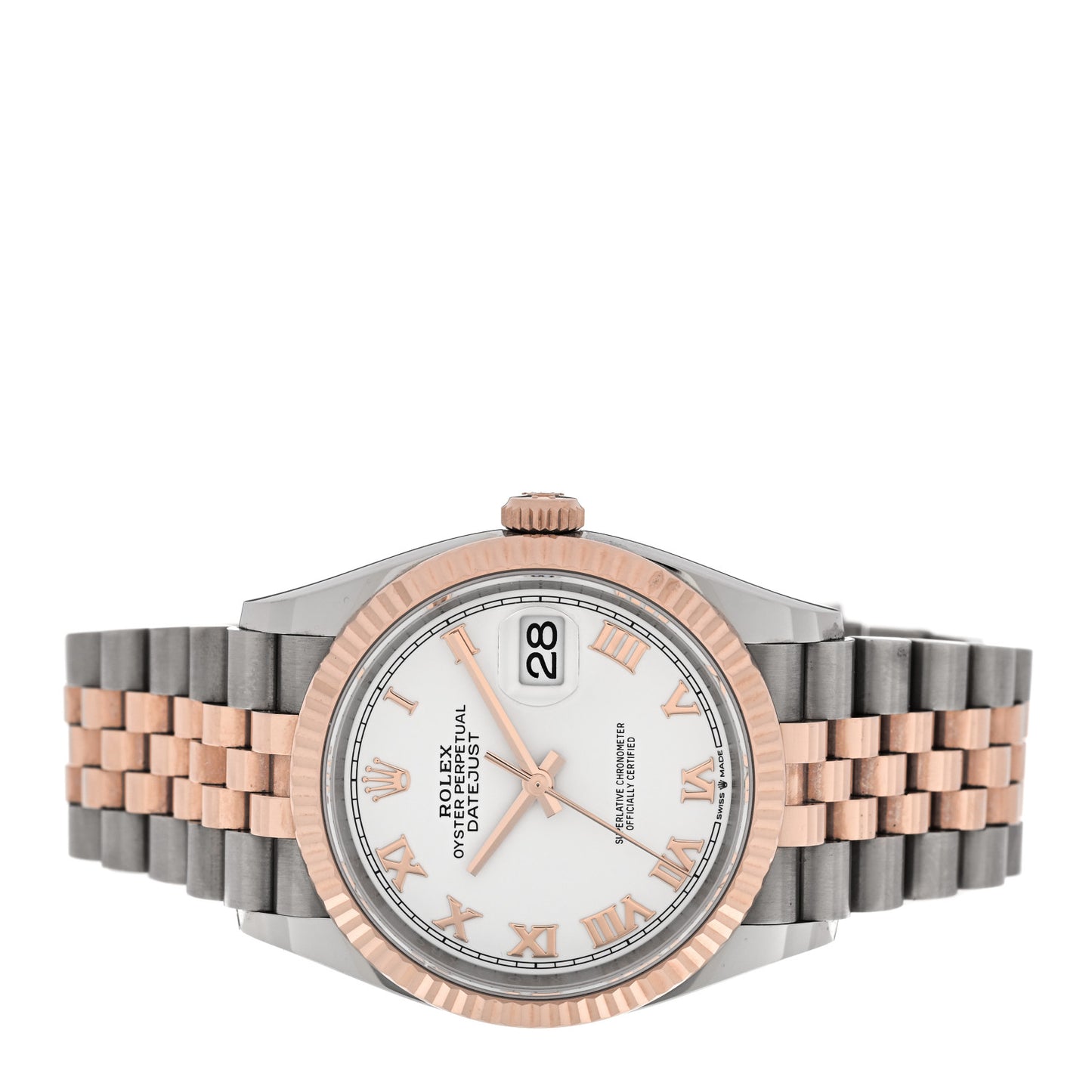 Stainless Steel 18K Everose Gold 36mm Oyster Perpetual Datejust Watch White Roman 126231