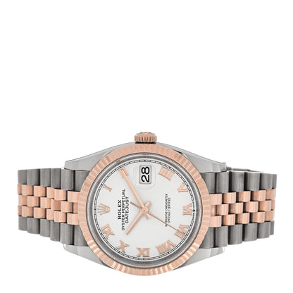 Rolex Stainless Steel 18K Everose Gold 36mm Oyster Perpetual Datejust Watch White Roman 126231 2 of 5