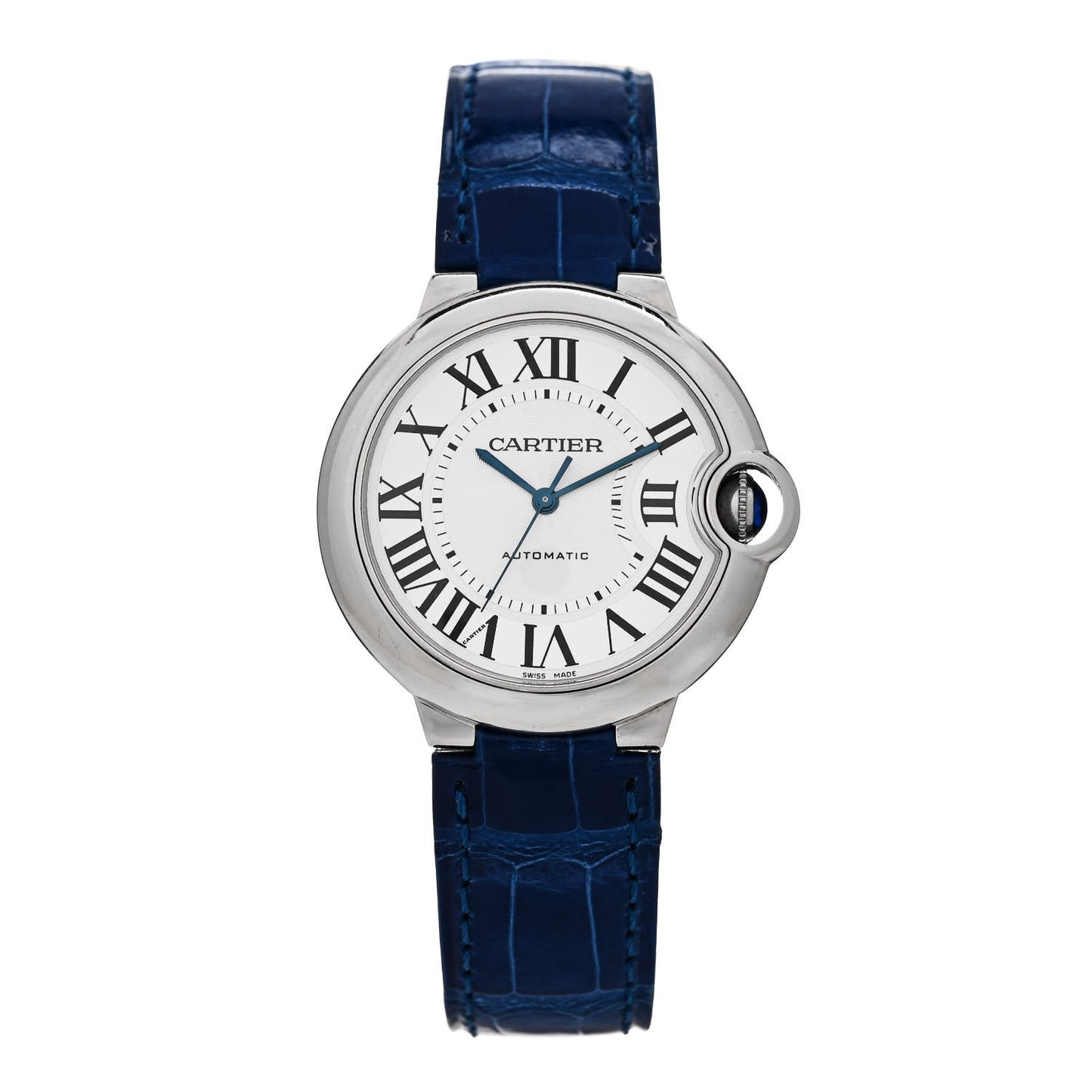 Stainless Steel Alligator 36mm Ballon Bleu De Cartier Automatic Watch Blue