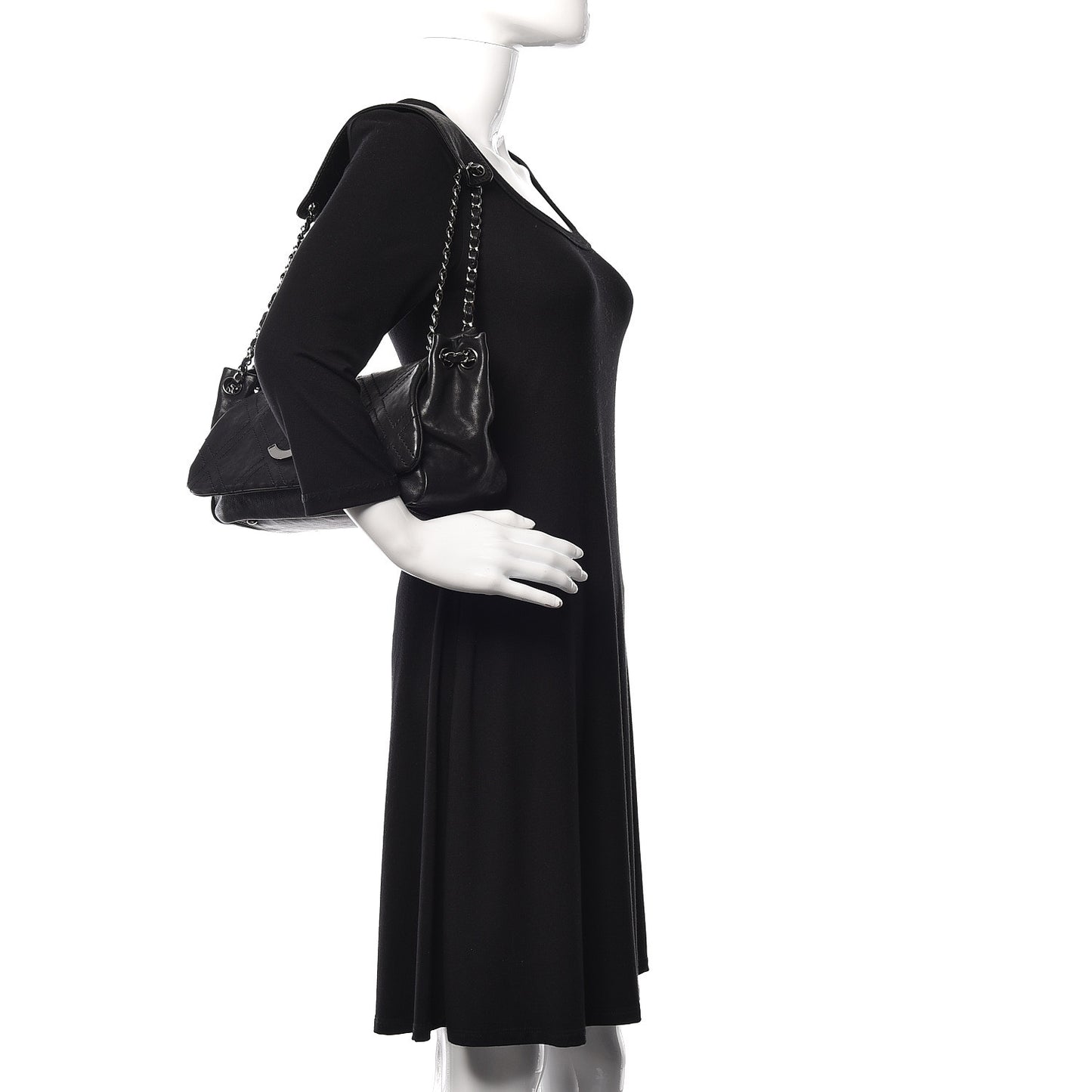 Calfskin Diamond Stitch Accordion Flap Black