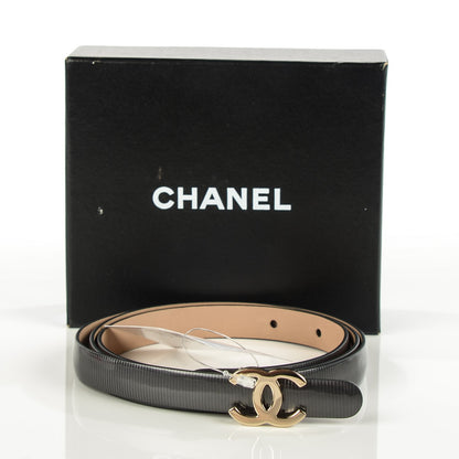 Chanel Striated Patent CC Logo Skinny Belt 95 38 Dark Grey 8 of 8