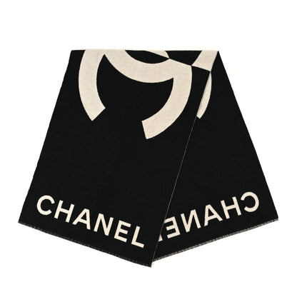 Chanel Cashmere CC Fringe Stole  Black White 2 of 3